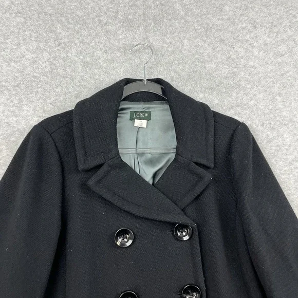J. Crew Women's Coat Double Breasted Pea Coat‎ Wool Size 12 Black Jacket - Picture 3 of 8
